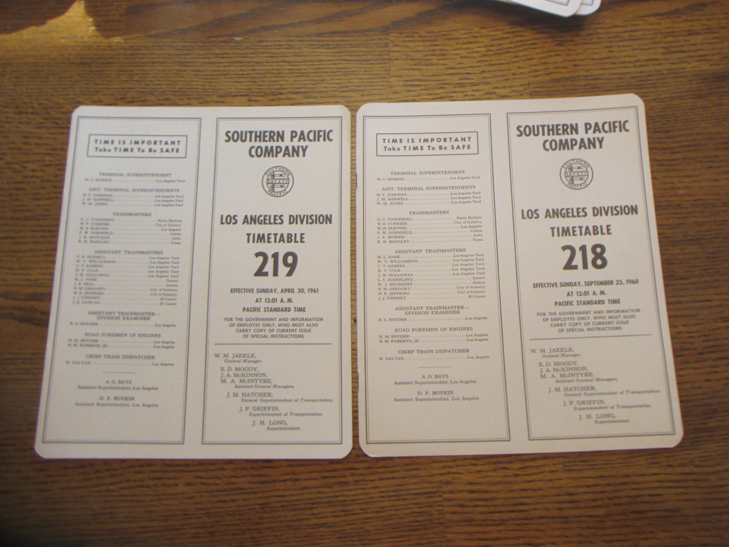 4 Southern Pacific Timetables #216,217,218,219