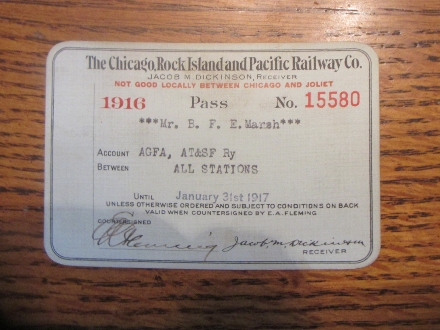 Chicago Rock Island & Pacific pass