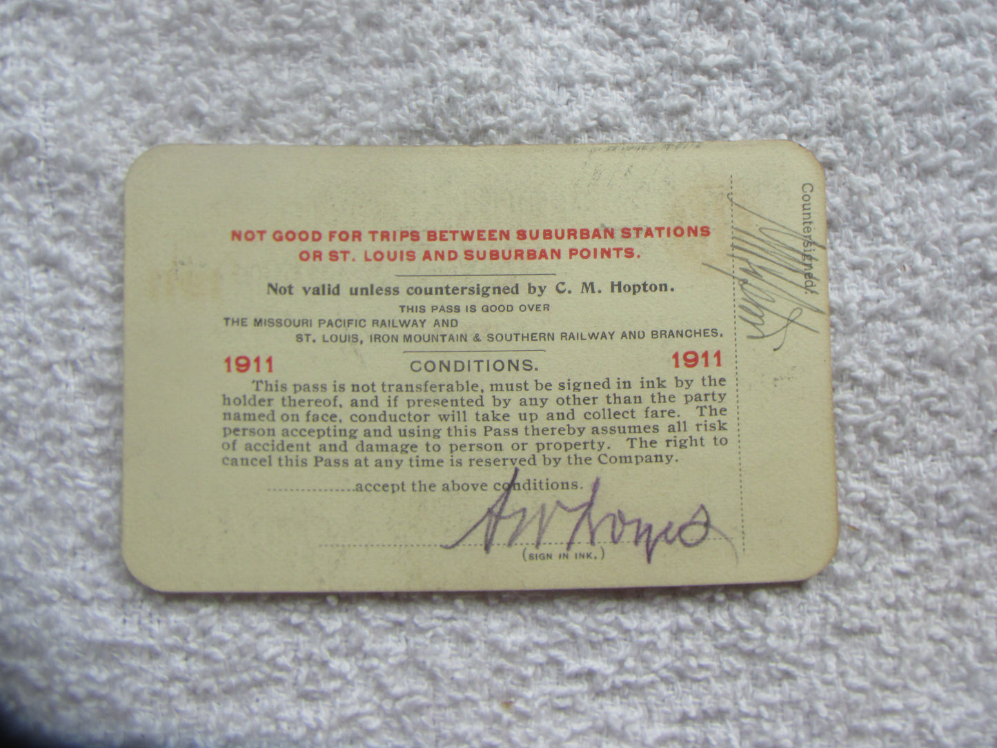Missouri Pacific Railway Pass 1911