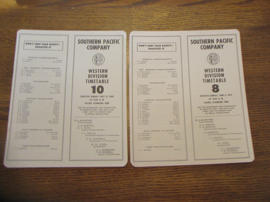 4 Southern Pacific Timetables #8,10,11,12