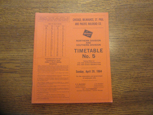 CM StP & P RR Timetable 1984