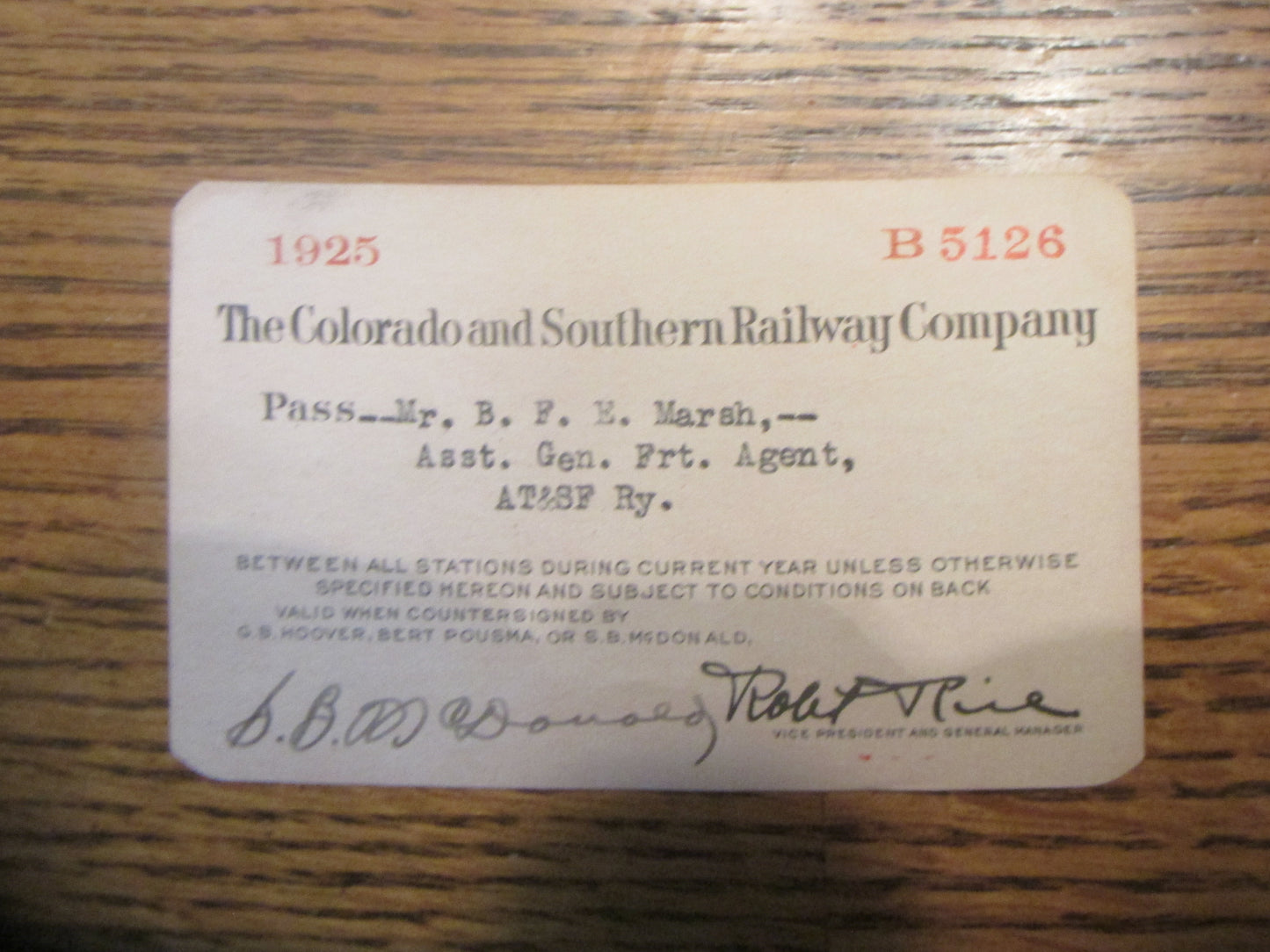 Colorado & Southern 1925 pass